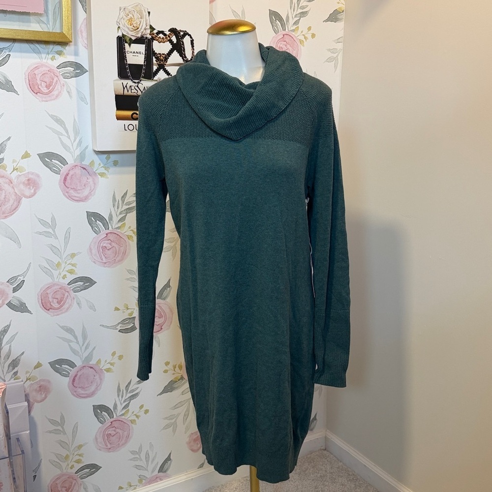 Artisan NY Womens Turtleneck Dress Size Small Aqua Blue Long Sleeve Long Knit